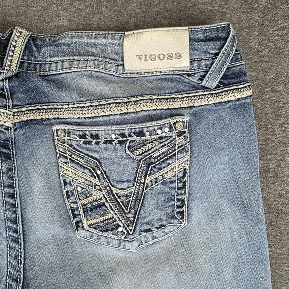VIGOSS Bootcut Jeans Womens 24 24x33 Blue Light Wash Embellished Chelsea - Picture 3 of 10